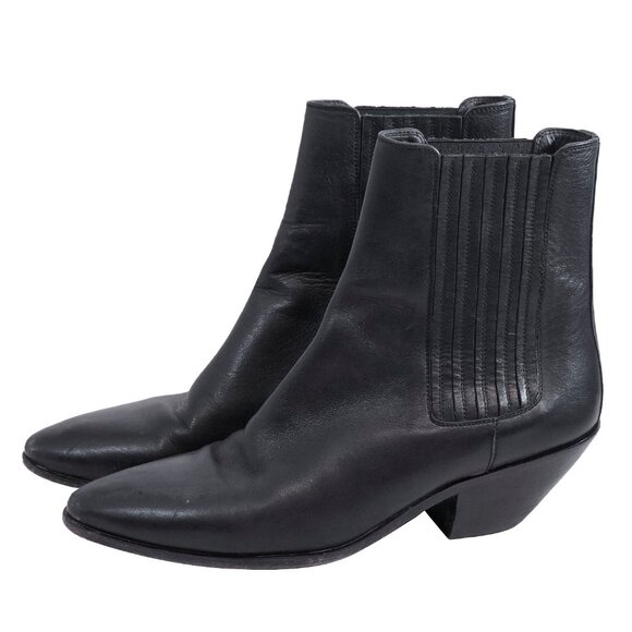 Saint Laurent Black Witch Boots Goth Leather Retro Victorian Steampunk Bootie - Picture 1 of 16